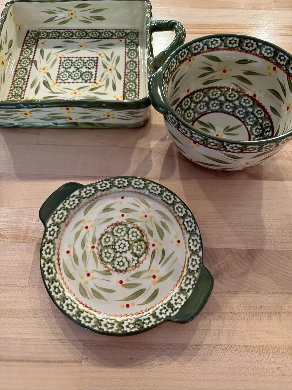 Temptations Green and Cream Floral Serveware Set. Great for entertaining.